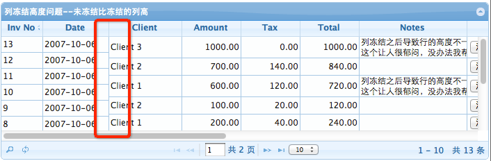 jqGrid启用列冻结之后列高度不一致