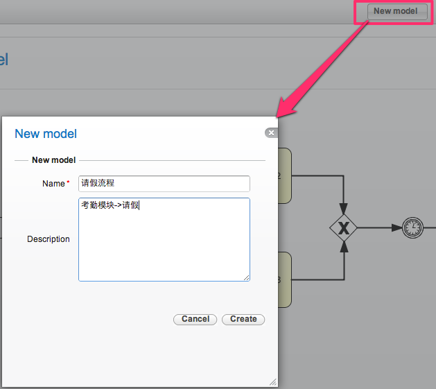 Activiti Modeler创建新模型对话框